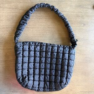 Madison West Quilted Padded Puffer Shoulder Bag - Black